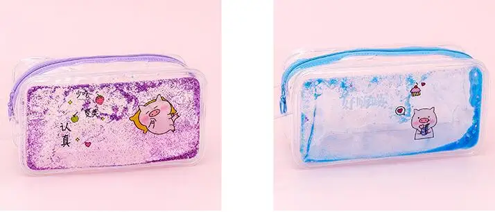 1 шт. чехол для карандашей Kawaii Girl Heart in The Oil Sequins, сумка для наждачной бумаги, креативная прозрачная большая емкость, сумка для хранения косметики