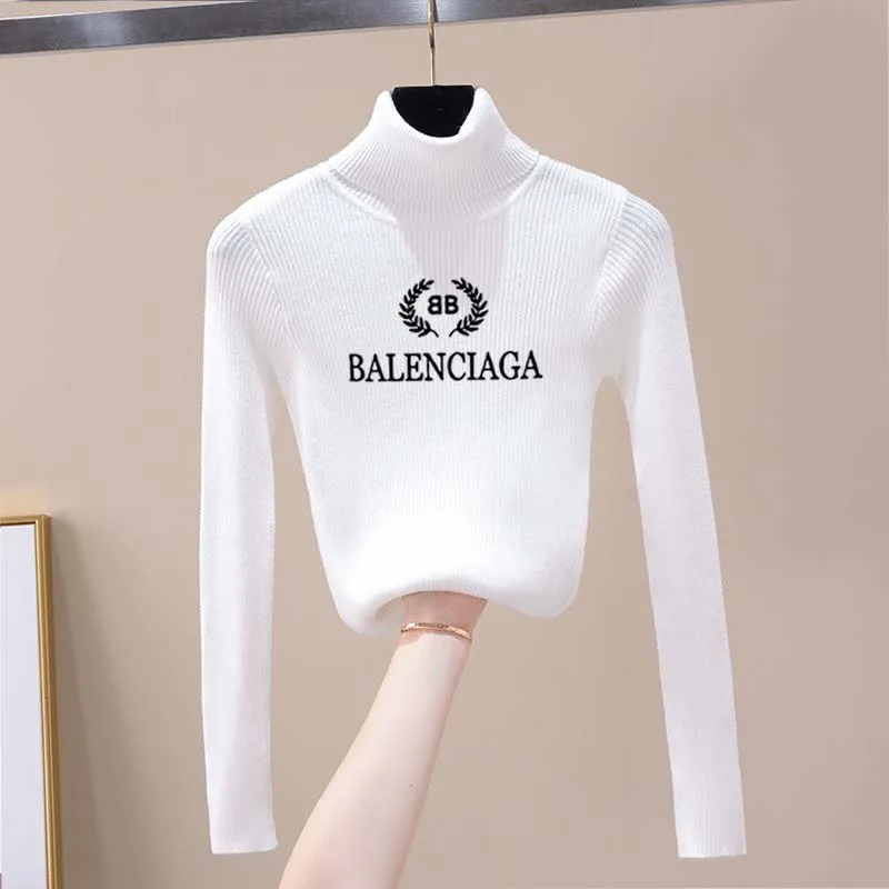 Jersey de punto para mujer, Tops de cuello alto, suéteres informales, camisa de manga larga, suéter ajustado para niña 2021