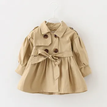 

2020 New Toddler Kids Girls Solid Ruched Bow Belt Windproof Coat Long Sleeve Outwear Children Casual Autumn Fashion Clothes