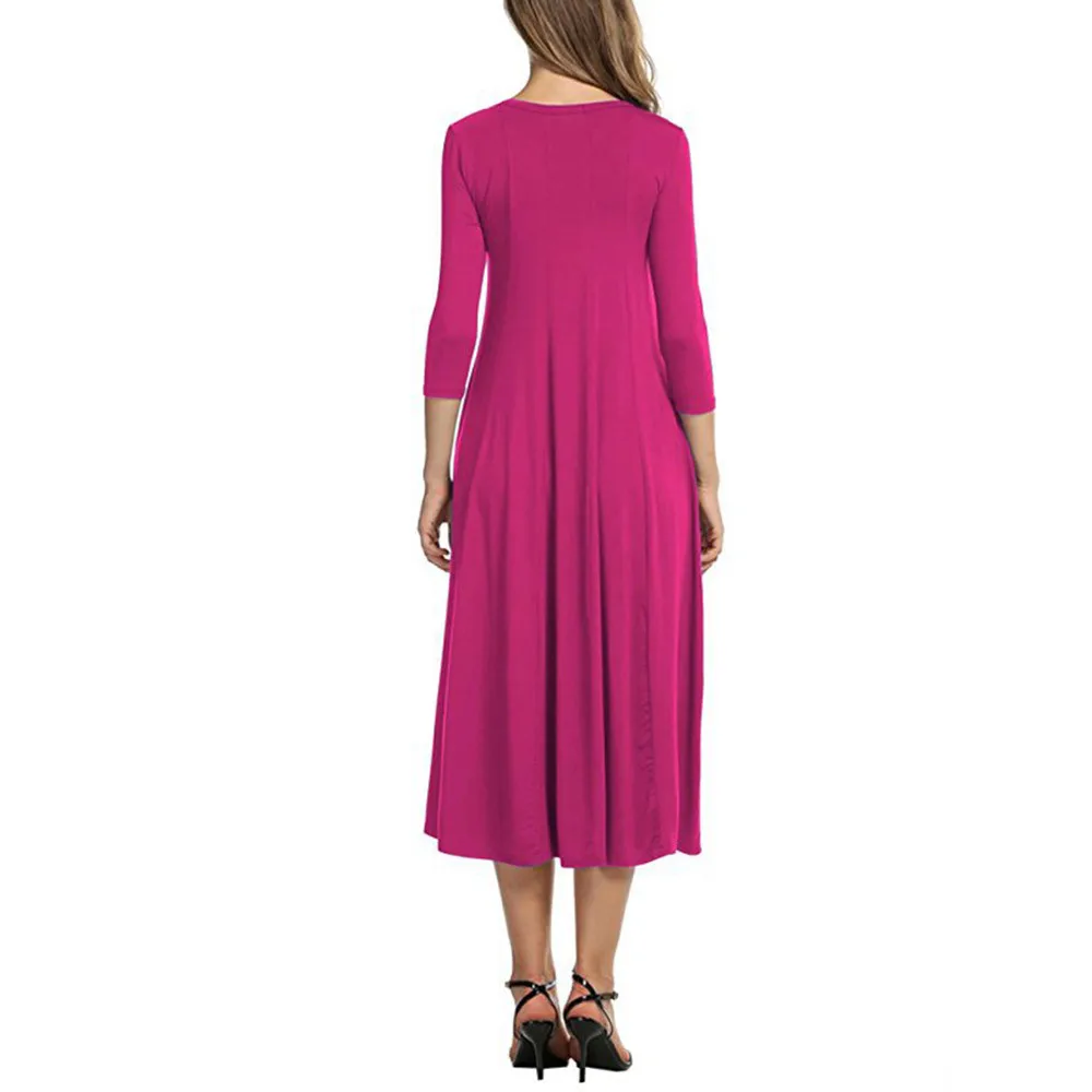 JAYCOSIN Casual Womens Half Sleeve Loose Long Maxi Dress Autumn Winter A-Line Solid color o-neck Dress Vestido Vestidos Elbise