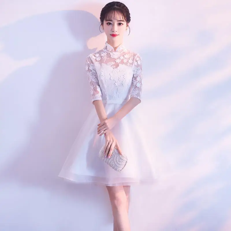 Sleeveless Womans Party Dress Floor-Length Evening Cheongsam Sexy Slim Long Dress Marriage Gown Wedding Qipao Clothes Vestido - Цвет: Белый