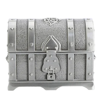 

Rectangle Vintage Metal Treasure Chest Trinket Jewelry Box Jewellery Organiser Storage Boxes Ring Case Gift for Girls Ladies Wom