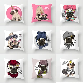 

Cute Pug Dog Throw Pillow Case I Love Pug Cushion Covers for Home Sofa Chair Decorative Pillowcases