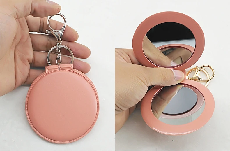 KAIDUODUO Simple Makeup Mirror Keychain for Girls Small Gift Accessories  1Pcs PU Leather Key Chain Cute There Mirror KeyChains - AliExpress