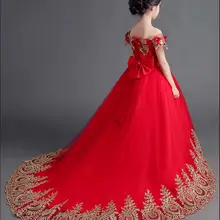 Красное Кружевное платье для девочек Детские вечерние платья принцессы для девочек с длинным шлейфом, Платья с цветочным узором для девочек на свадьбу, детское платье для первого причастия