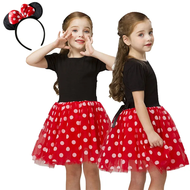 Милое платье для маленьких девочек с Минни Маус Пасхальная детская одежда в горошек для костюмированной вечеринки красные новогодние костюмы для девочек, платья для дня рождения
