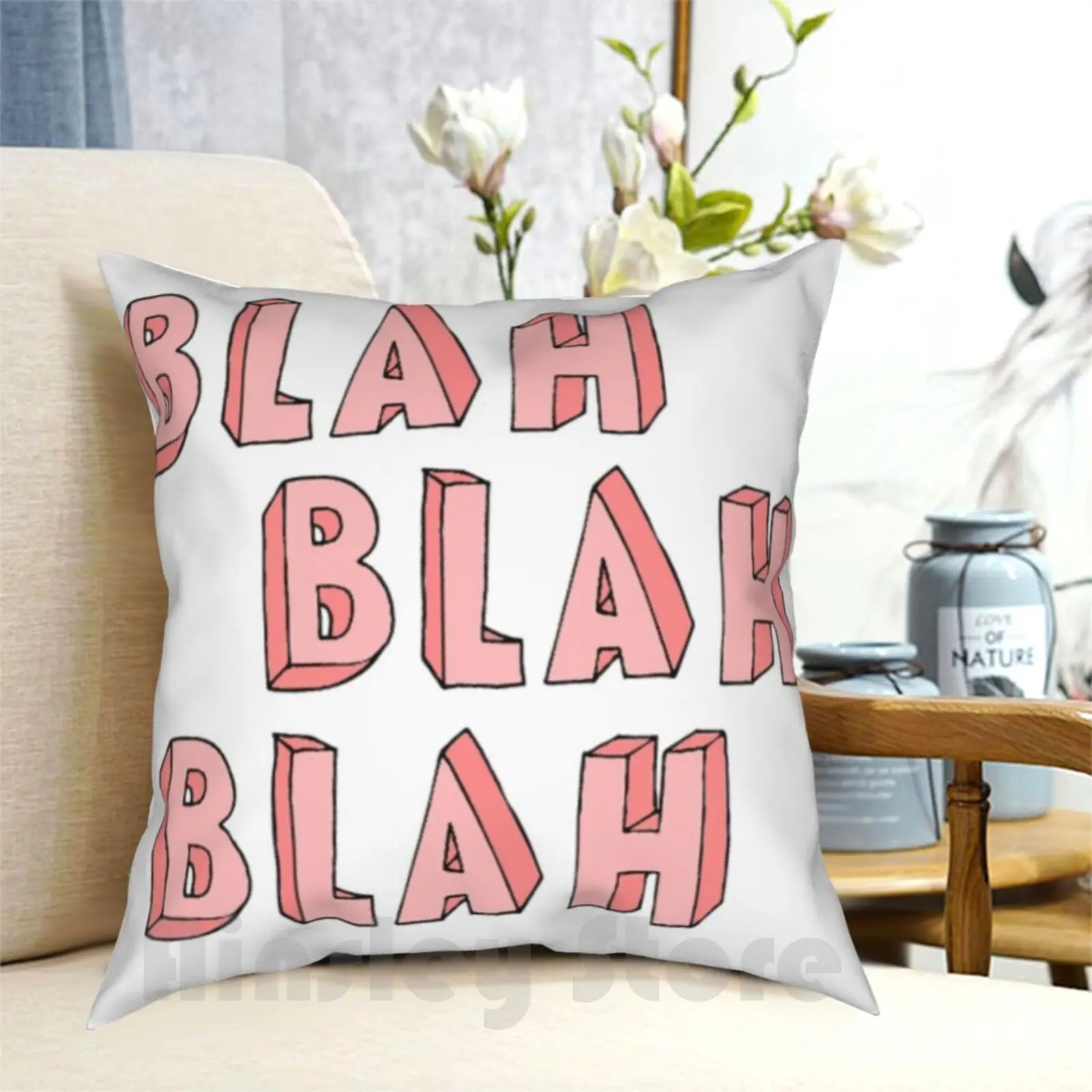 

Blah , Blah , Blah Pillow Case Printed Home Soft DIY Pillow cover Letters Names Phrases Verses Number Red Green Yellow Pink