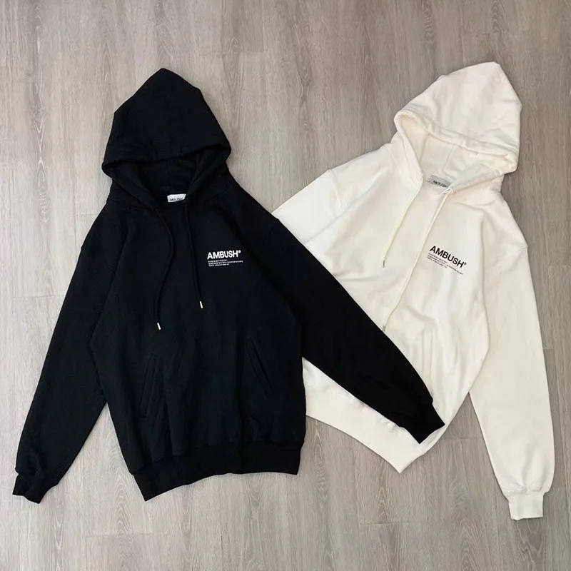 

AMBUSH solid color black white basic hoodie Best quality Hiphop Men Women Fashion cotton AMBUSH chest letter hooded pullover