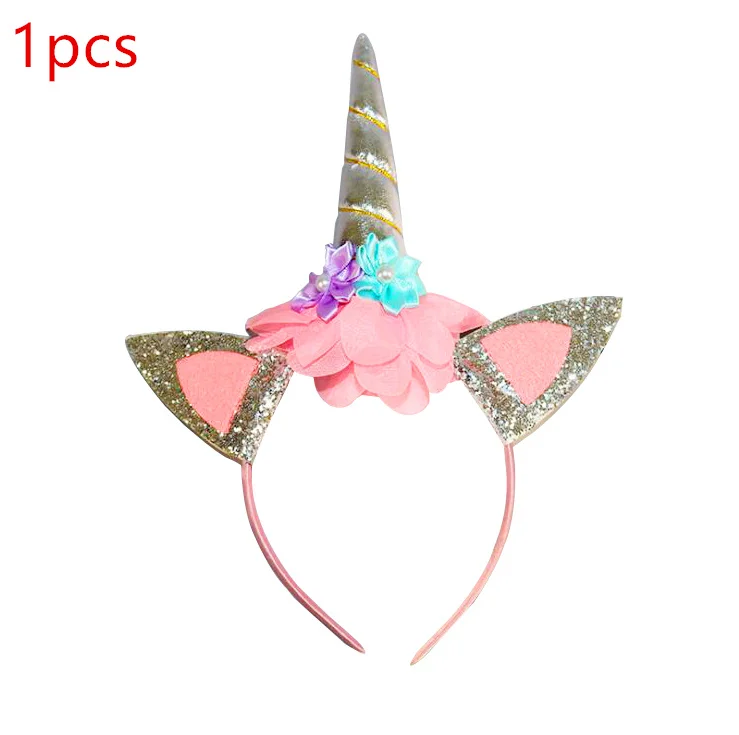 Headband 1pcs 10 шт., розовые тарелки с единорогом, вечерние принадлежности для детского душа, одноразовые тарелки с единорогом, украшения для дня рождения, тарелки с единорогом - Цвет: Headband 1pcs