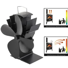 4 Blades Heat Powered Stove Fan Log Wood Burner Ecofan Quiet Black Home Fireplace Fan Efficient Heat Distribution