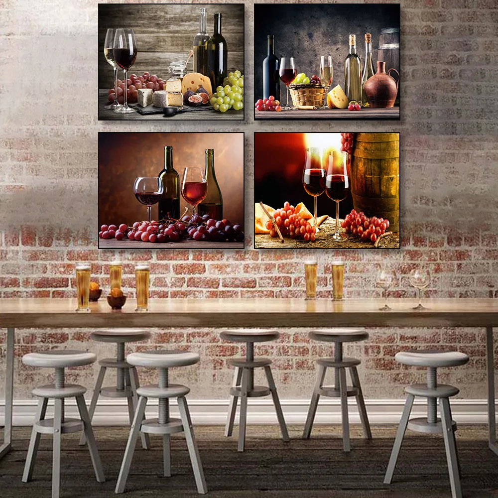 Kitchen Poster Red Wine Food Canvas Painting Pictures for Living Room Cafe Dining Restaurant Home Wall Interior Decor Art | Дом и сад