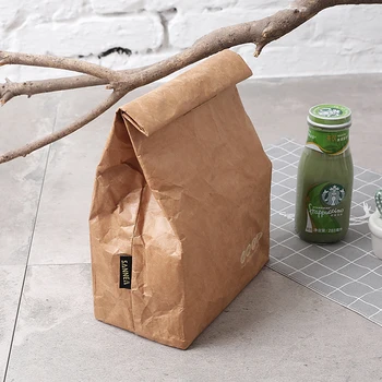 

Waterproof Insulation Lunch Bag Ice Pack Kraft Paper Picnic Bag Environmentally Lunch Box Bag Outdoor Camping
