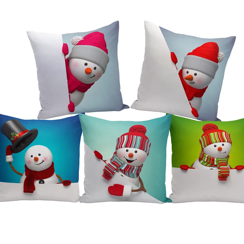 

Single-Sided Printing Cartoon 3D Snowman Christmas Throw Pillow Case Super Soft Short Velvet Cushion Cover for Sofa Home Decor