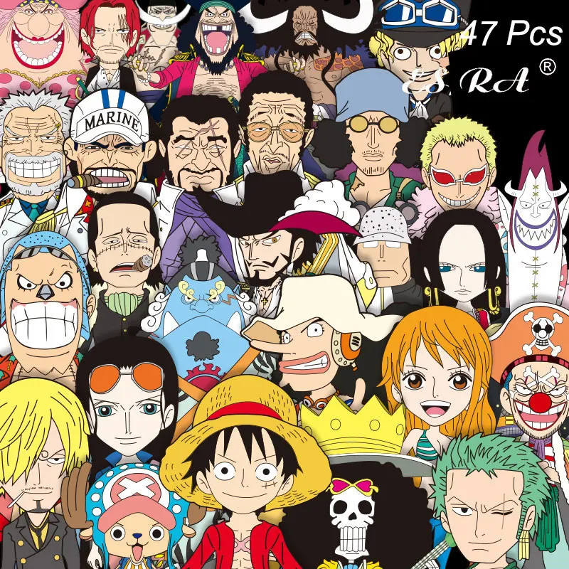 

47 Pcs/Set One piece Stickers Set Suitcase Stickers for Kids Gift Waterproof Decal Skateboard Pegatinas Guitar Fridge Room Deco