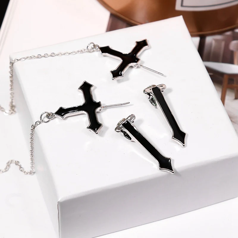 1 шт., европейский стиль, модная винтажная Длинная цепочка, крест, молния, висячие серьги для мужчин и женщин, вечерние, Панк ювелирные изделия, подарок, Brincos