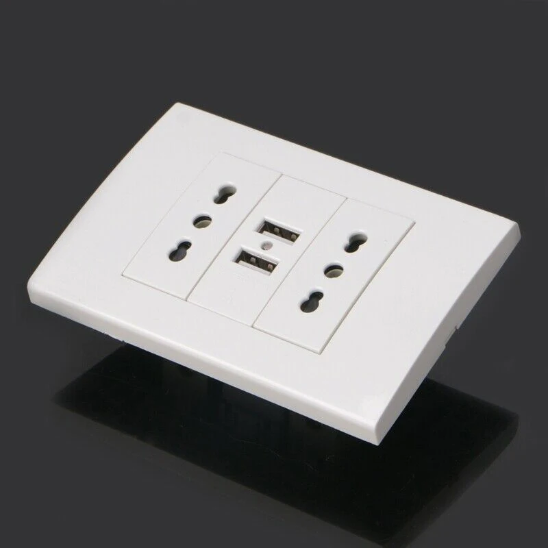 

Power Socket Adapter WallPlug LED Indicator Display Dual USB Ports Panel Home Restaurant Electrical Supplies