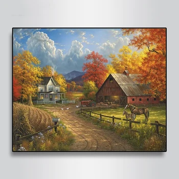 

DIY Full Round Drill Rhinestone Diamond Embroidery Ranch Cottage Pattern Home Decor 5D Diamond Painting Mosaic