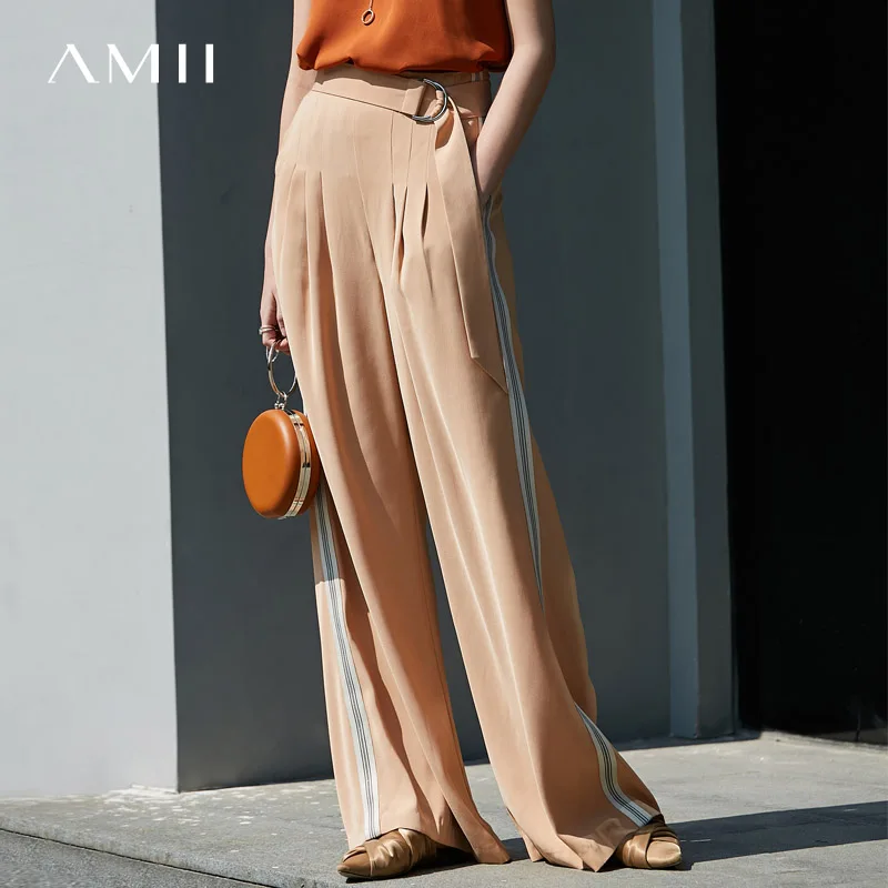 Amii Minimalist Chiffon Wide Leg Pant Summer Women Solid Loose Female Side Stripe Long Pant 11940318 Amii Minimalist Chiffon Wide Leg Pant Summer Women Solid Loose Female Side Stripe Long Pant 11940318