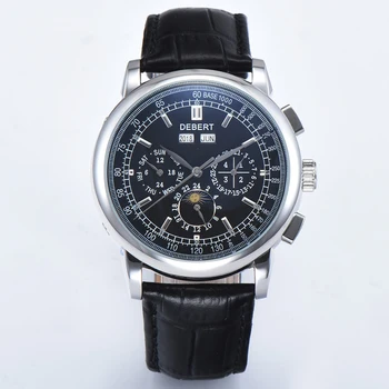 

Debert42mm mechanical watches Black Dial 316LSS case moon phase calendar&week&month&Year 24hours Automatic men's mechanicalwatch