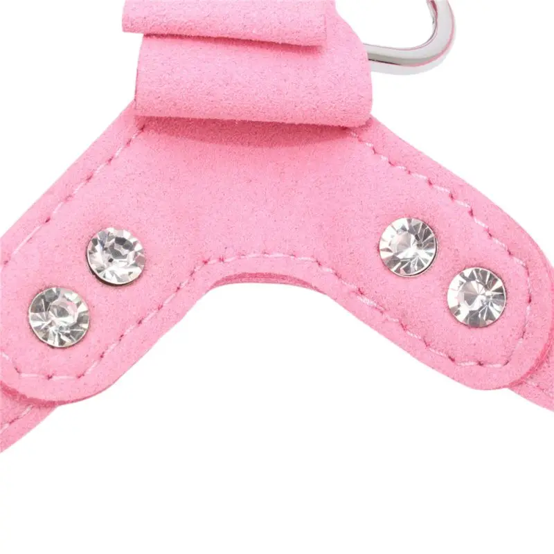 Cat Dog Harness Velvet & Leather Bling Rhinestone Leash With Tie Jewel Decoration Puppy Pet Accessories 5 Colors