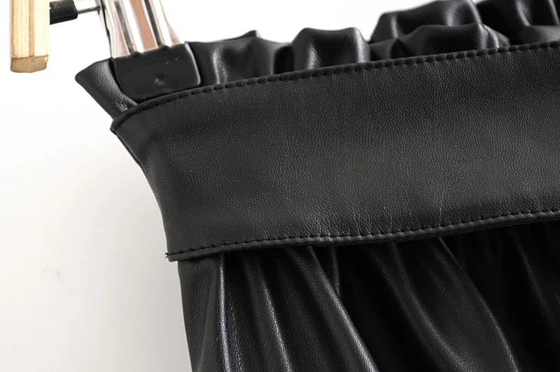 Мода Za женские юбки шикарная черная кожаная юбка эластичная талия галстук-бабочка пояс карманы до середины икры женские