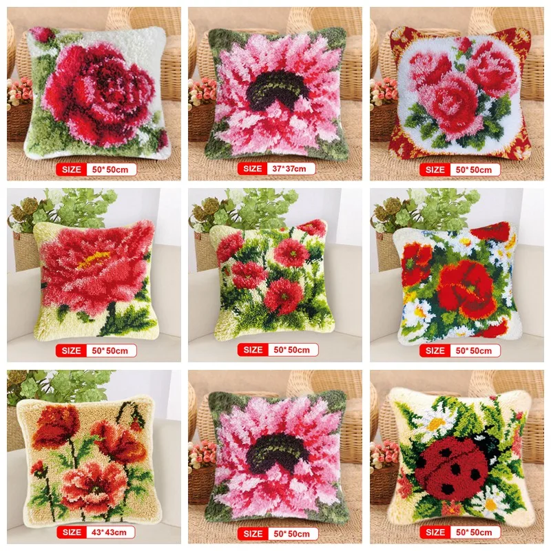 

Plant Series Segment Embroidery Pillow Flowers Grass Coarse Wool Cross Stitch 3D Latch Hook Carpet Embroidery DIY Latch Hook Kit