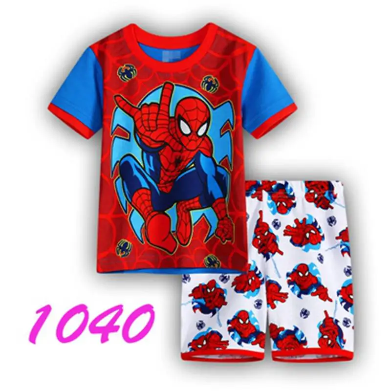 В розницу! Летние Детские пижамные комплекты Детская Хлопковая пижама с героями мультфильмов Пижама с короткими рукавами для мальчиков и девочек - Цвет: Темный хаки