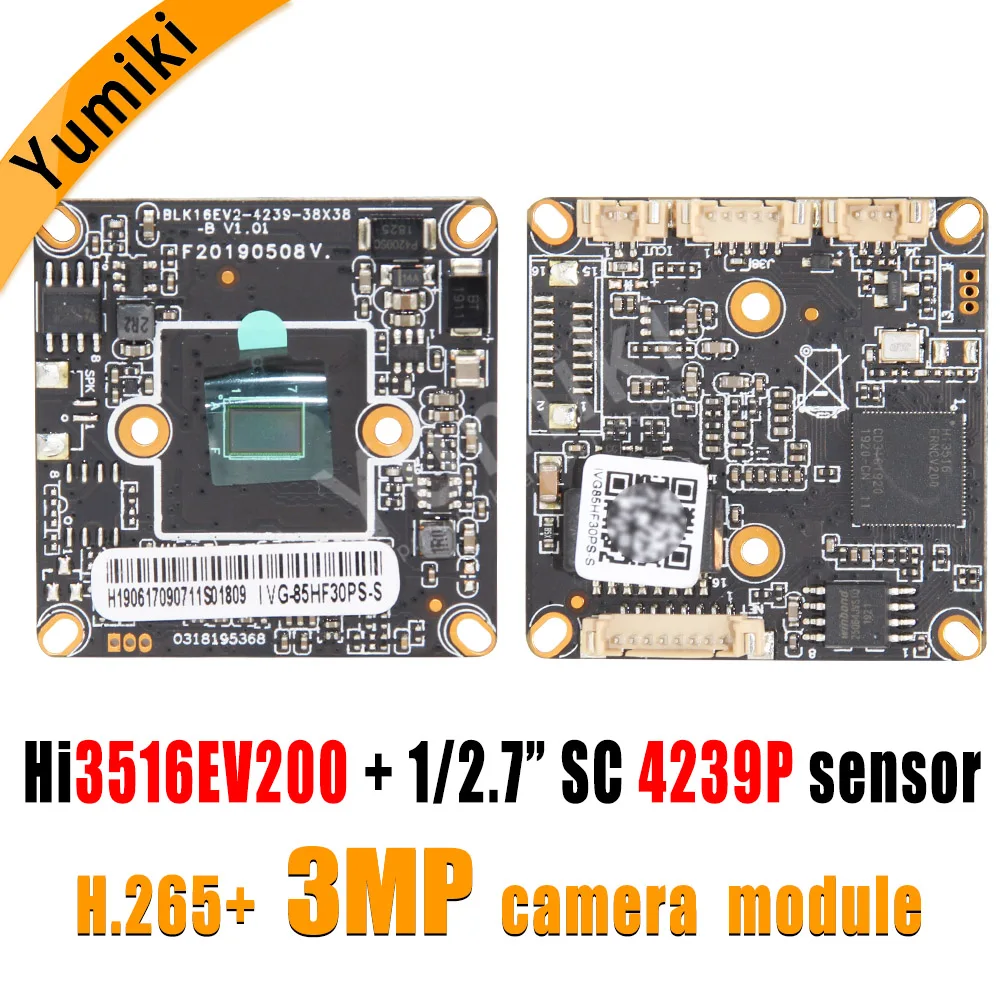 H.265AI/H.265 +/H.264 3MP 2304*1296Pixel Hi3516EV200 + SC4239P Black светильник 1/2.7 &quotCMOS sensor IP Camera Module Board ONVIF XMEYE |