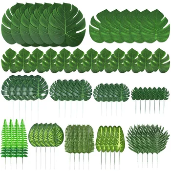 

HOT-103 Pieces 12 Kinds Artificial Palm Leaves with Stems Jungle Leaves Decorations for Party Decorations