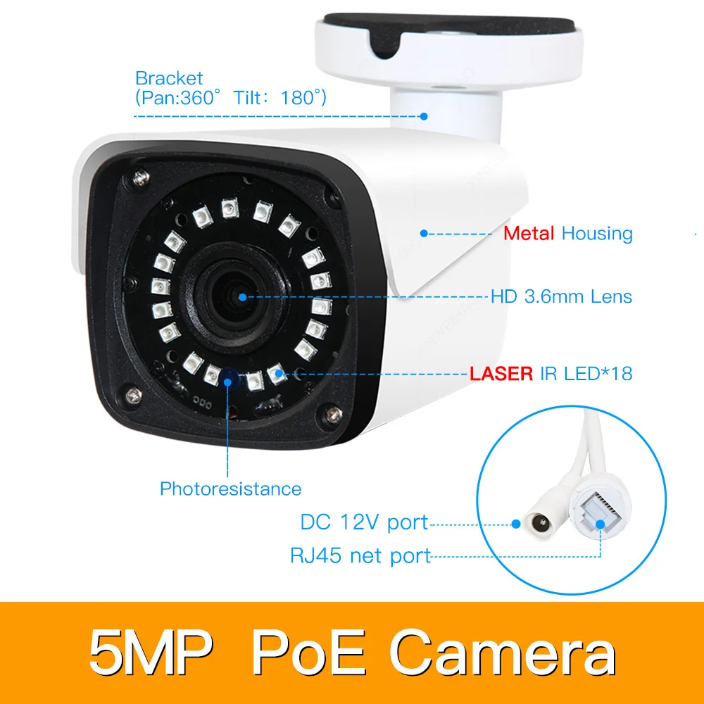 4ch 5MP POE комплекты H.265 система видеонаблюдения PoE NVR наружная металлическая Водонепроницаемая ip-камера сигнализация видеонаблюдения Видео P2P P6Spro