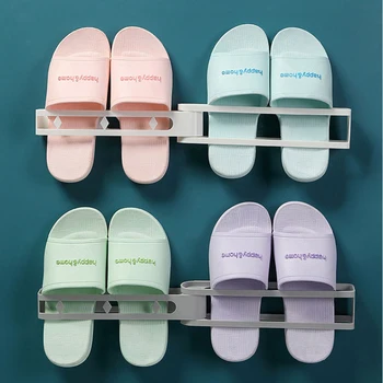 

Self-Adhesive Wall Mounted Shoe Rack Plastic Bathroom Shoe Organizers Rotatable Space Saving Shoes Shelves Storage Stand Holers