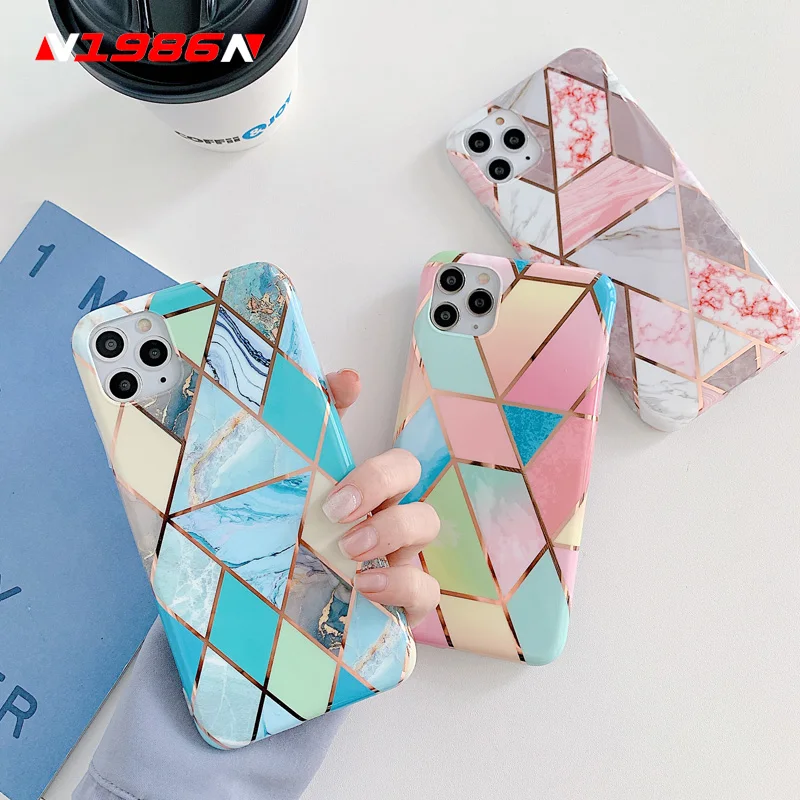 Чехол N1986N с мраморным покрытием для iPhone 11 Pro Max X XR Xs SE 2020 7 8 Plus чехол телефона Модный