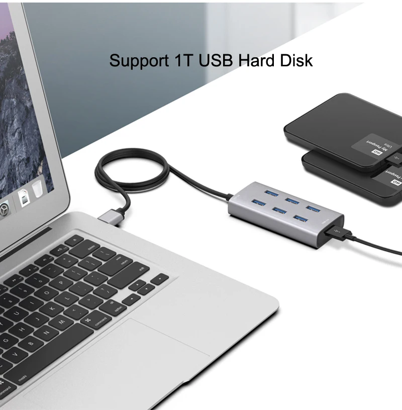 Мульти USB 3,0 Smart HUB USB Высокоскоростной разветвитель 7 портов Hab чтение U флэш-диск HDD клавиатура мышь Зарядка для ноутбука ПК компьютер