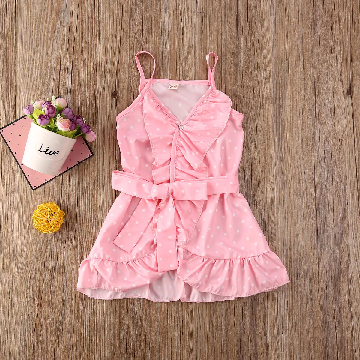 Новая детская одежда для маленьких девочек, платье в горошек на бретельках со шнуровкой, летняя одежда