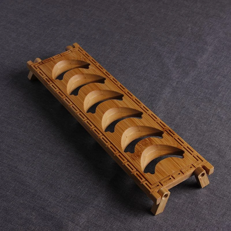 Natural Bamboo Drain Manual Tea Cup Drying Rack Tea Drain Rack Rectangular Six-Slot Folding Drain Rack Tea Table Dual-Use Tea