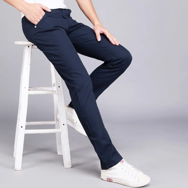Navy blue Мужские повседневные брюки, весна-лето, новая мода, много цветов, тонкие длинные штаны, прямые мужские брюки с карманами, мужские брюки, pantalon hombre - Цвет: Navy blue