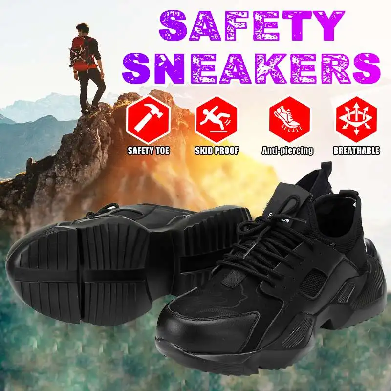 AtreGo Men Safety Shoes Steel Toe Cap Work Protective Trainers Anti-Smash Steel Toe Non-Slip Lightweight Fabric Hiking Shoes