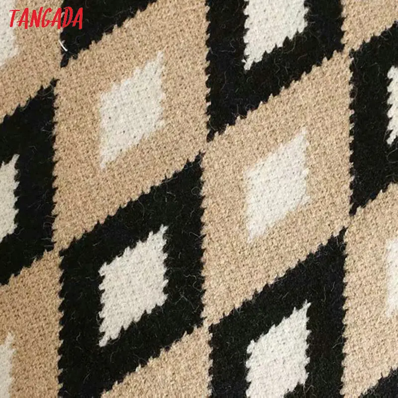 Tangada, женские юбки с ромбовидным узором, вязаные, тянущиеся, высокая талия, корейский стиль, женская юбка-карандаш, faldas mujer, 4M105