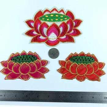 

Fine Four colors Botany Lotus flower Patches Fine Embroidery Applique for Cloth Accessories Clothing Coat Jacket Badge Stickers