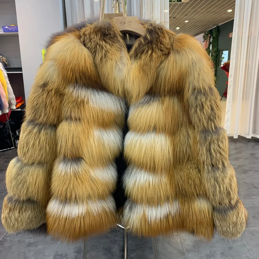 SQXR FUR Women Real Fur Coat Thick Warm Female Natural Fox Fur Jacket Outerwear coat