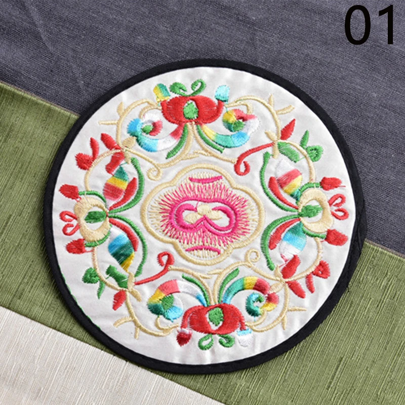 01 Круглый современный китайский тканевый вышитый подстаканник винтажный этнический цветочный дизайн подстаканник домашний прочный изоляционный коврик - Цвет: 01