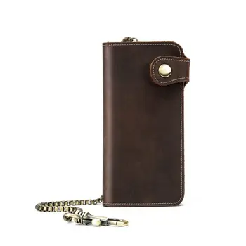 

Men's Leather Long Clutch Wallet Credit Card Bifold Holder Purse with Anti-Theft Chain L9BE