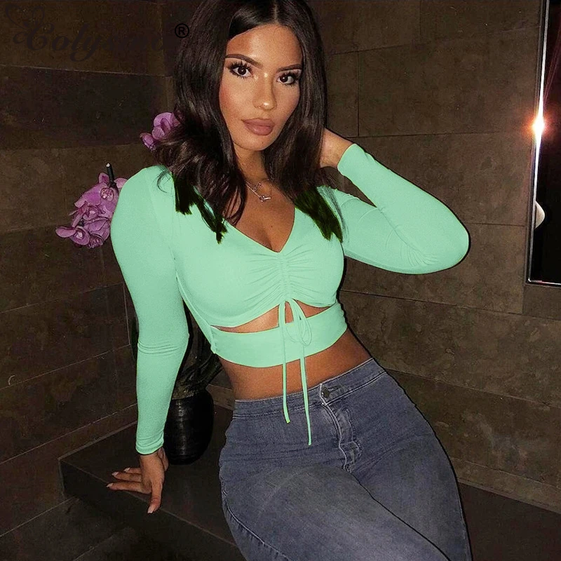 Футболка Colysmo Женская с длинным рукавом однотонный короткий топ Модный