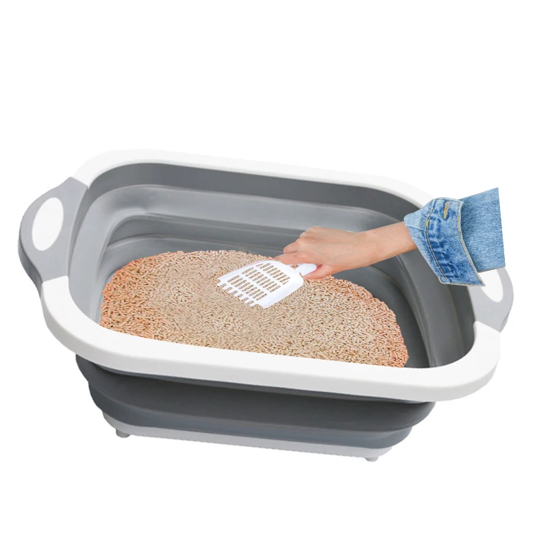 Petshy Large Foldable Cat Litter Box Anti-spill Plastic Pet Toilet Potty Cat Litter Box Furniture Tray Washable Cats Trainning