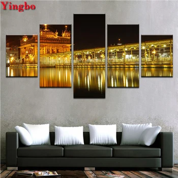 

5PCS Full Diamond Embroidery Beautiful Golden Temple Diy Diamond Paintings Full Mosaic wall art Modular pictures for living room