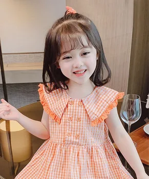 

Toddler girl cute dress big lapel plaid princess dress baby girl go on vacation travel casual clothing