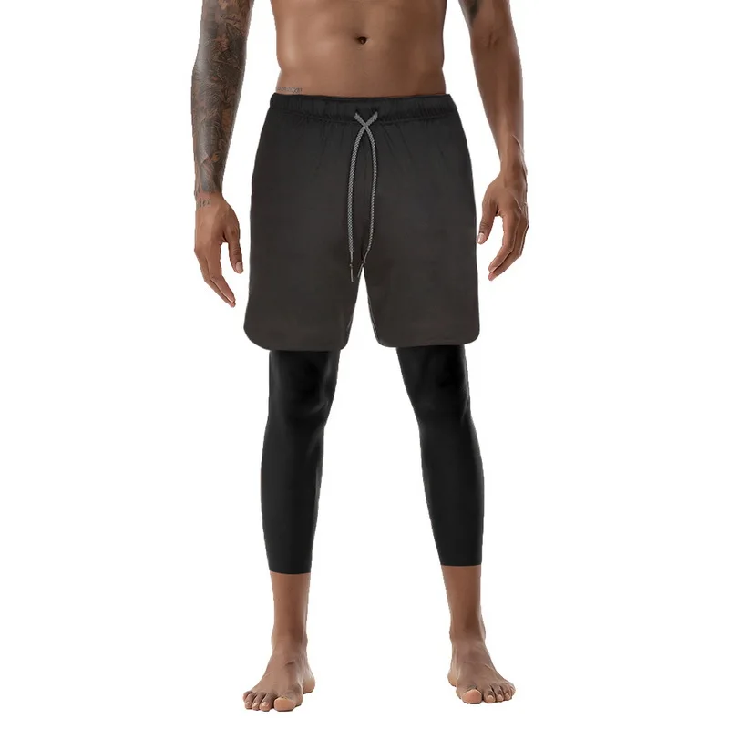 MoneRffi мужские 2 в 1 штаны для бега со встроенными карманами, на бедрах, с потайными карманами на молнии, спортивные брюки для фитнеса, Мужские штаны на шнурке - Цвет: blackA