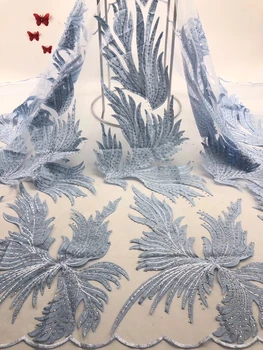 

African Lace Fabric 2019 Embroidered Nigerian Wedding Lace Fabric High Quality French Tulle Lace Fabric Beads Stones