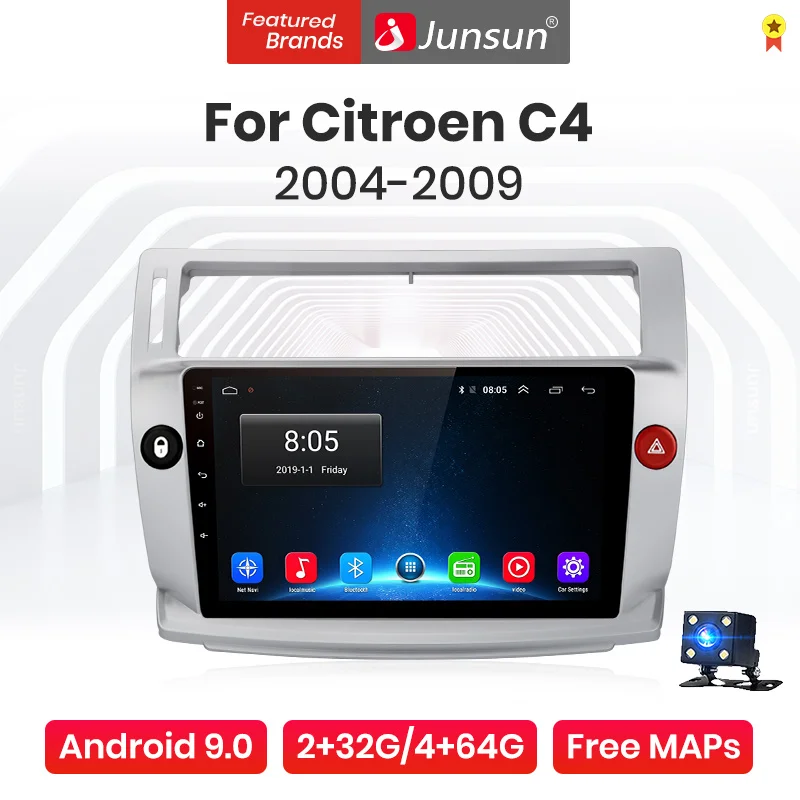 Junsun V1 Pro 4G + 64G Android 10 0 Автомобильный Радио мультимедийный плеер для Citroen C4 2004 2009 GPS no