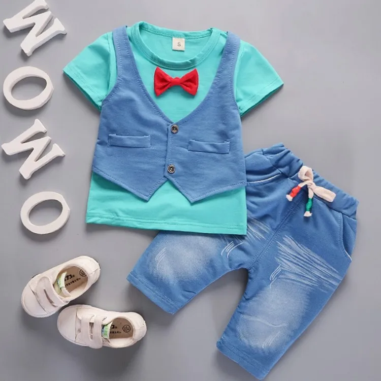 Летняя одежда для маленьких мальчиков футболка+ штаны, комплект из 2 предметов детская одежда спортивный костюм для мальчиков, Комплекты Одежда для маленьких девочек одежда для малышей - Цвет: Blue